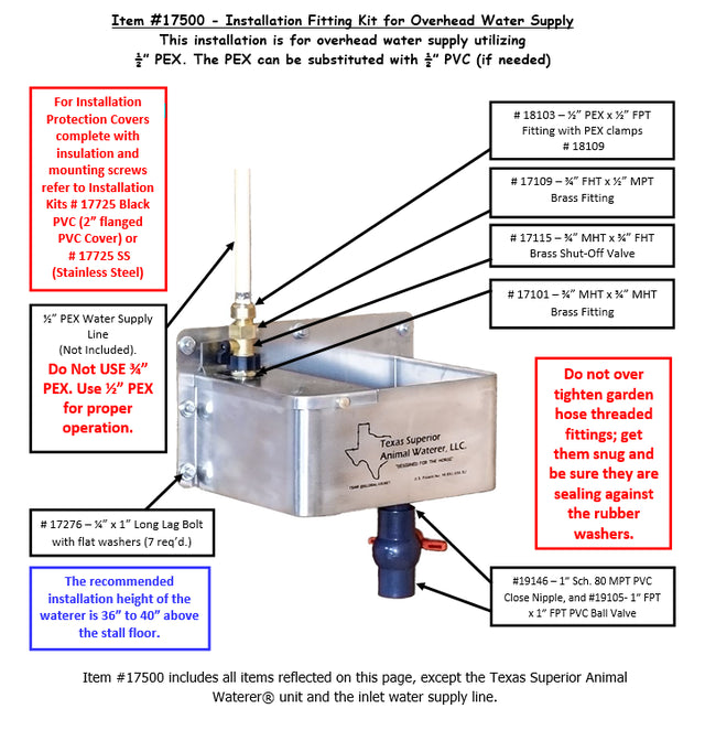 Texas Superior Animal Waterer Overhead Water Supply Kit Barn - Waterers & Troughs Texas Superior Animal Waterer