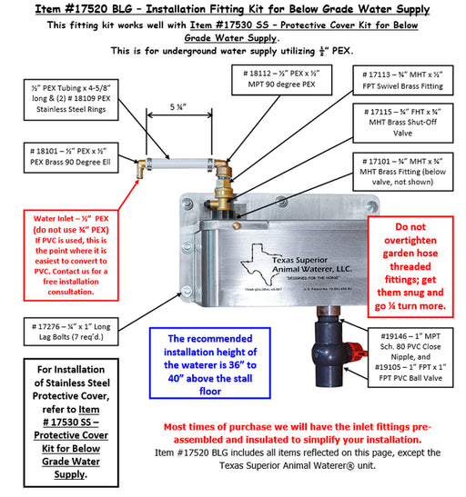 Texas Superior Animal Waterer Below Grade Water Supply Kit Barn - Waterers & Troughs Texas Superior Animal Waterer Installation Fitting Kit