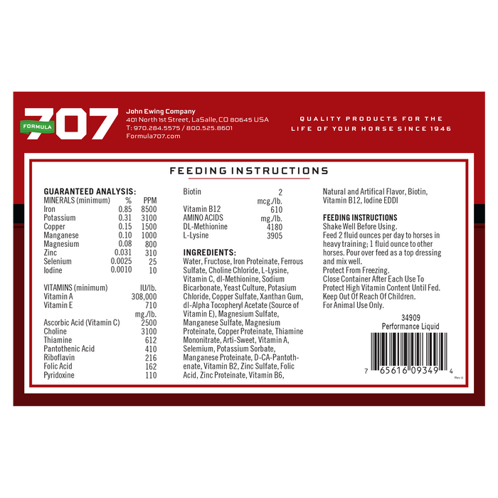 Formula 707 Performance Liquid Equine - Supplements Formula 707