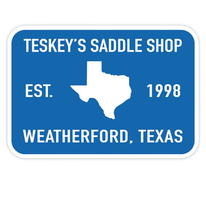 Teskey's 1998 Saddle Shop Sticker Blue/White TESKEY'S GEAR - Stickers Teskey's