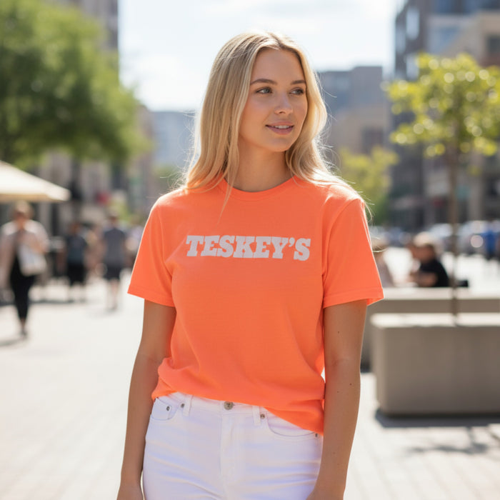 Teskey's Plain Logo Tee - Neon Red/Orange