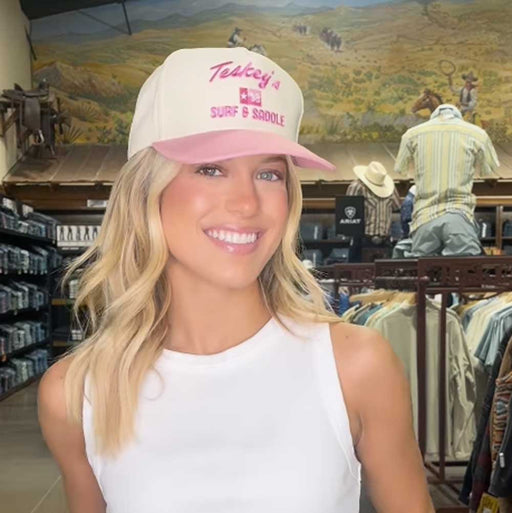 Teskey's Surf & Saddle Cap - Vintage White/Pink TESKEY'S GEAR - Baseball Caps Teskey's