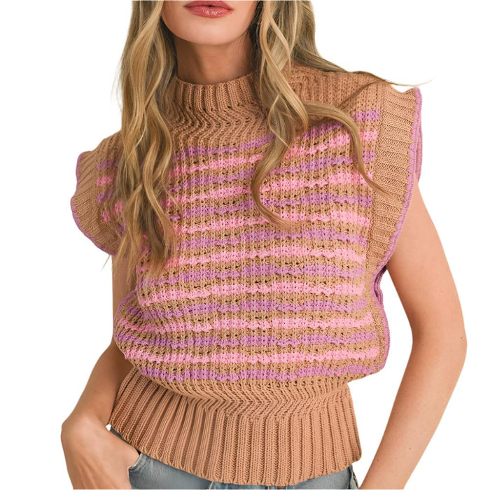 Contrast Stitch Mock Neck Sweater Top WOMEN - Clothing - Tops - Short Sleeved En Merci