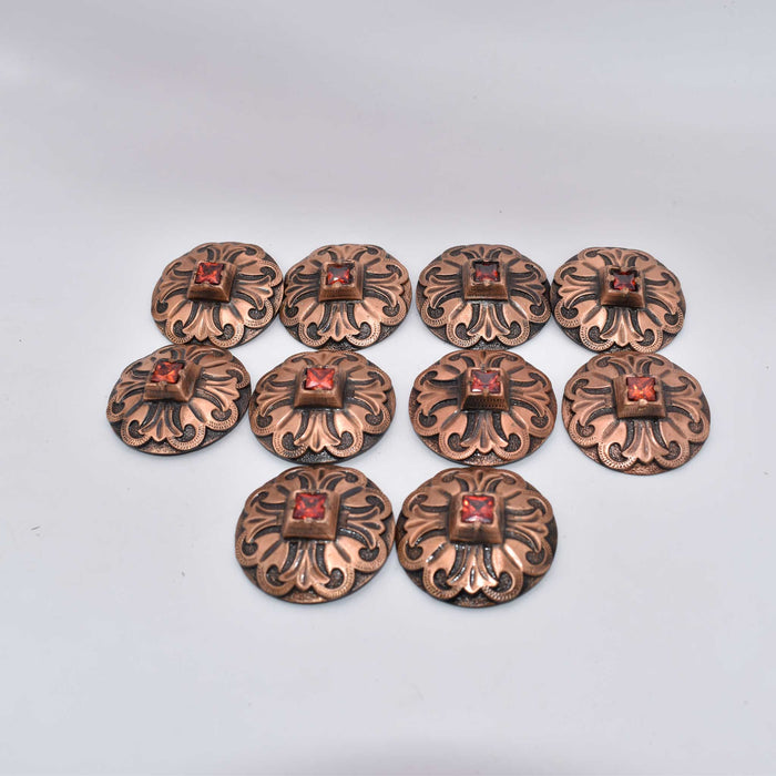 NEW Brass Red Stoned Concho Set Of 10