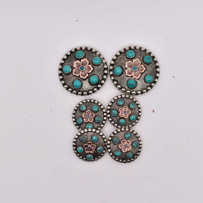 NEW Turquoise Brass Flower Concho Set Of 6