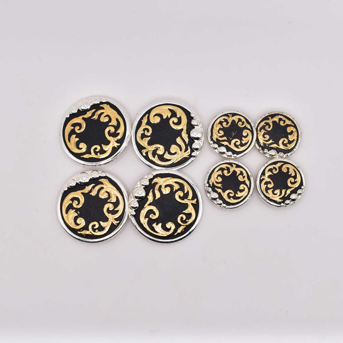 NEW Black With Gold Floral Concho Set Of 8