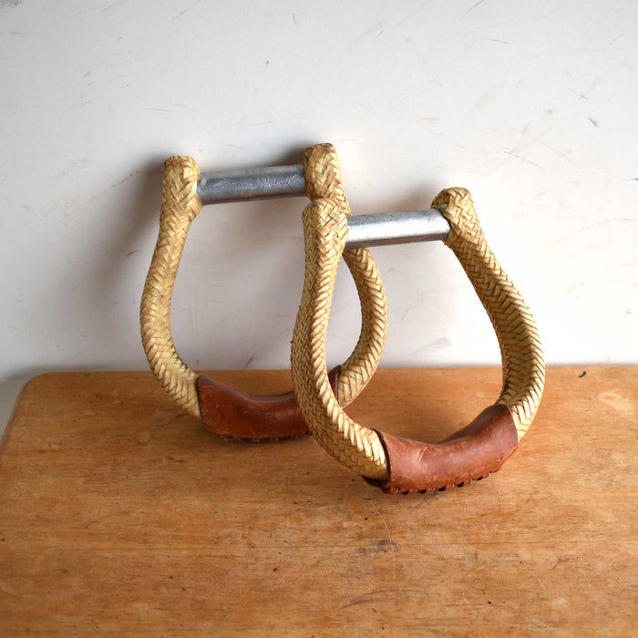 Lightly Used Rawhide Braided Oxbow Stirrups