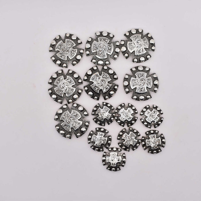 NEW Sterling Silver Engraved Concho Set Of 14