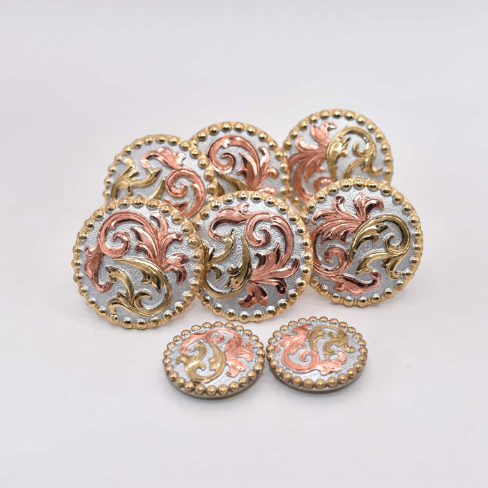 NEW Gold With Pink Floral Silver Concho Set Of 8