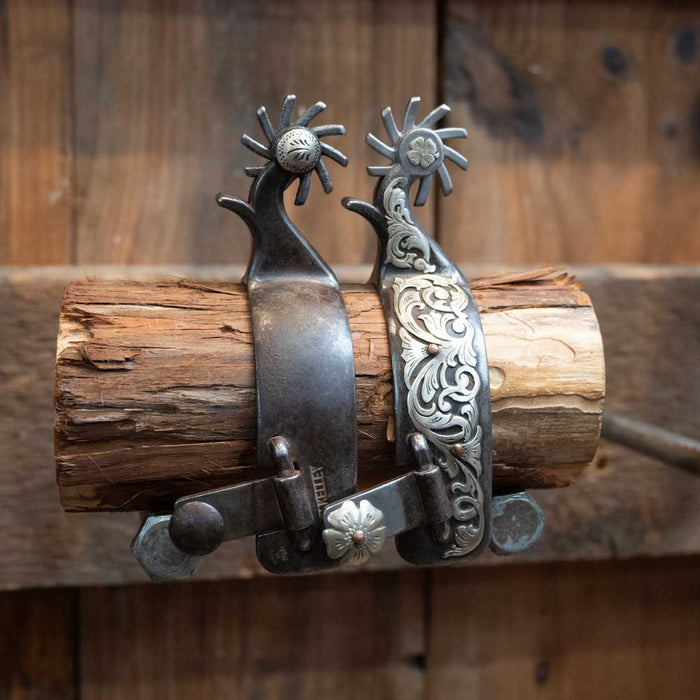 Used Kerry Kelley Silver Mounted Floral Spurs Tack - Spurs Kerry Kelley