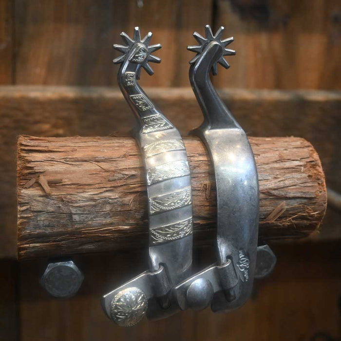 Josh Ownbey Cowboy Line Silver Mounted Spurs 10 pt Rowels Tack - Spurs Josh Ownbey Cowboy Line
