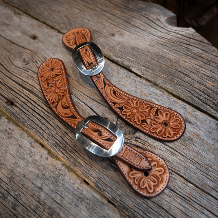 Casey Tew Kid's Fully Tooled Spur Straps Tack - Spur Straps Casey Tew
