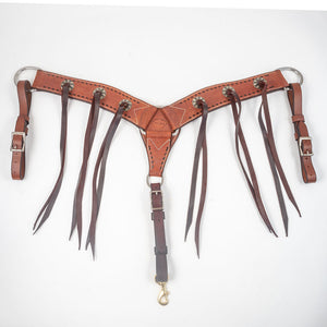 Teskey's 3" Dark Oil Roughout Buckstitch Breast Collar With Strings Tack - Breast Collars Teskey's
