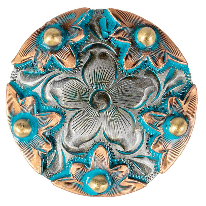 Antique Copper & Turquoise Flower Concho Tack - Conchos & Hardware MISC