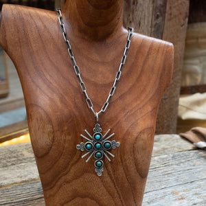 Vintage Sterling Silver Chain & Turquoise Cross Pendant Collectibles Teskey's