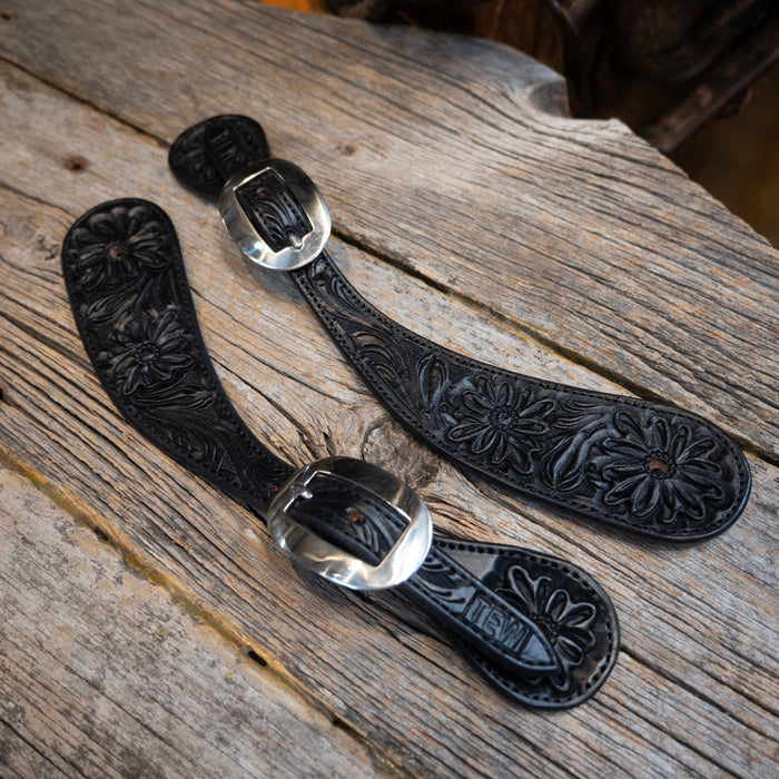 Casey Tew Fully Tooled Spur Straps Tack - Spur Straps Casey Tew