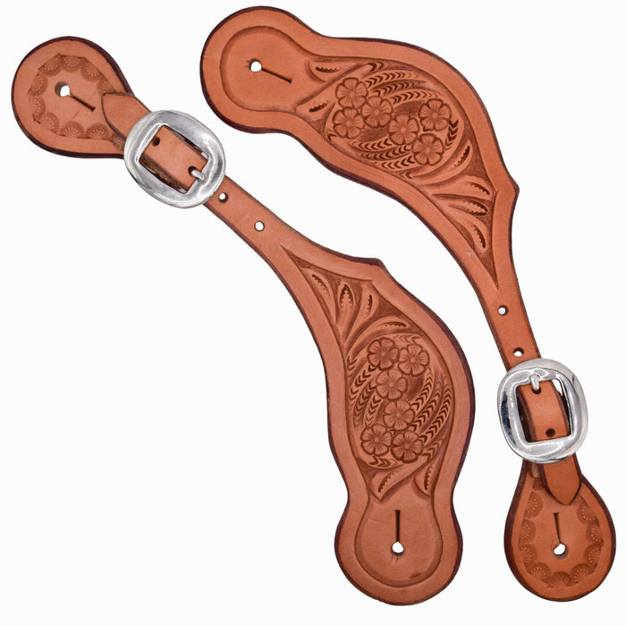 Teskey's Floral Tooled Cowboy Spur Straps Tack - Spur Straps Teskey's