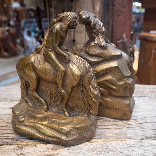 Bronze Clad Chalkware Indian Bookends Collectibles J. RUHL