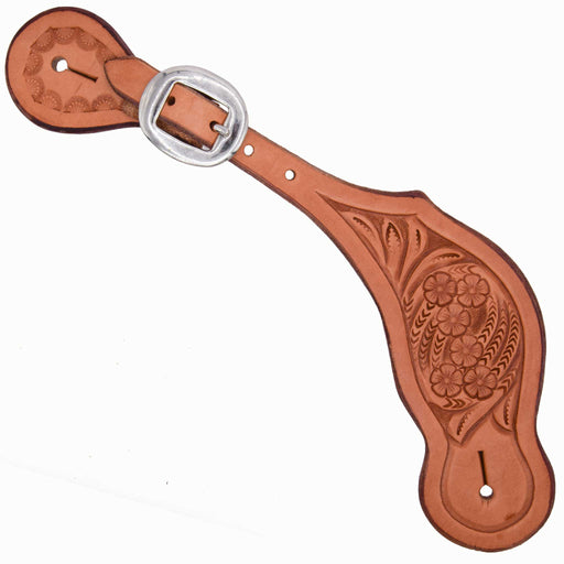 Teskey's Floral Tooled Cowboy Spur Straps Tack - Spur Straps Teskey's Light Oil