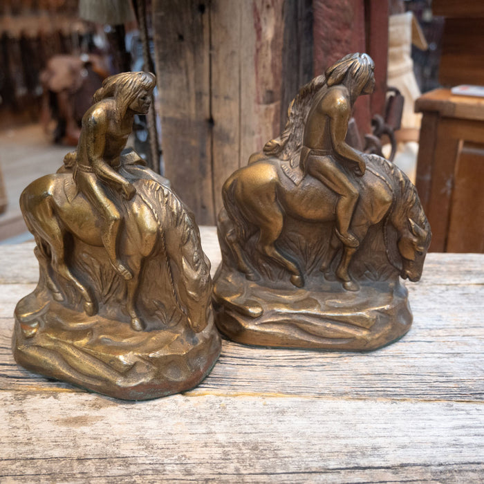 Bronze Clad Chalkware Indian Bookends Collectibles J. RUHL