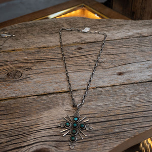 Vintage Sterling Silver Chain & Turquoise Cross Pendant Collectibles Teskey's