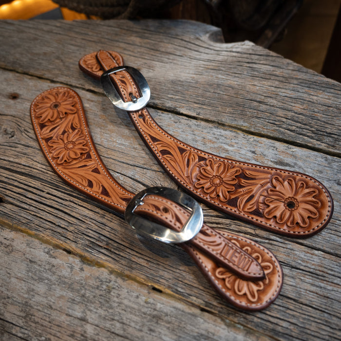 Casey Tew Fully Tooled Spur Straps Tack - Spur Straps Casey Tew