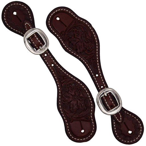 Teskey's Ladies Floral Tooled Spur Straps Tack - Spur Straps Teskey's