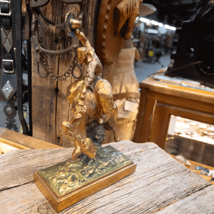 Vintage Paul Herzel Brass Painted Bronc Riding Sculpture