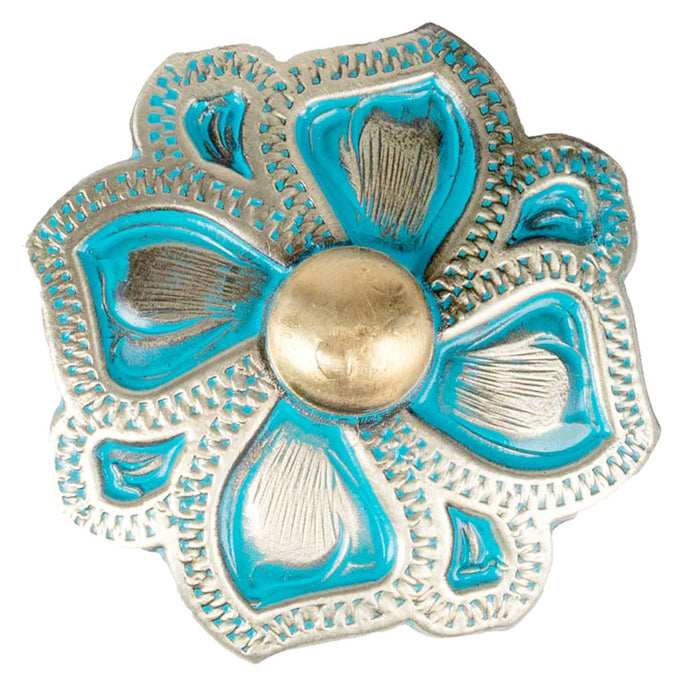 Antique Silver & Turquoise Flower Concho Tack - Conchos & Hardware MISC
