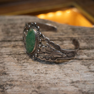 Vintage Sterling Silver Engraved - Turquoise Bracelet Cuff Collectibles Teskey's