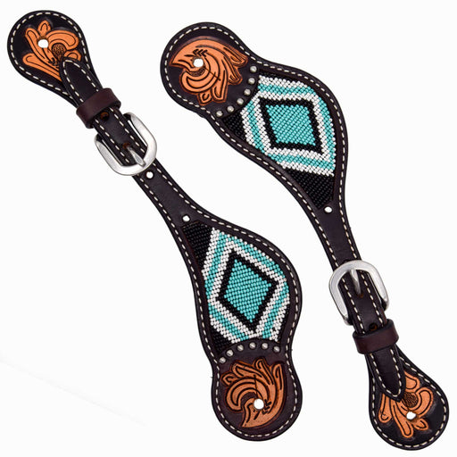 Weaver Turquoise Cross Turquoise Beaded Ladies Spur Straps Tack - Spur Straps Weaver