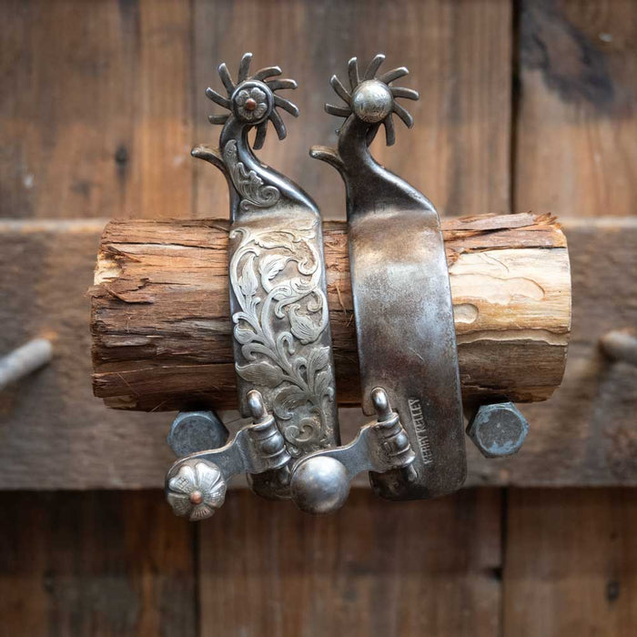 Used Kerry Kelley Silver Mounted Floral Spurs Tack - Spurs Kerry Kelley