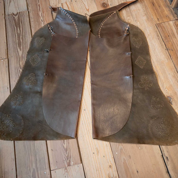Vintage Handmade Chaps w/Card Suits & Tooled Yoke Collectibles MISC