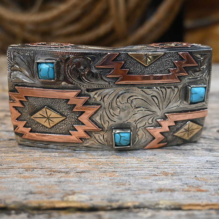 The Rowdy Rose Aztec Style Belt Buckle with Turquoise ACCESSORIES - Additional Accessories - Buckles Rowdy Rose