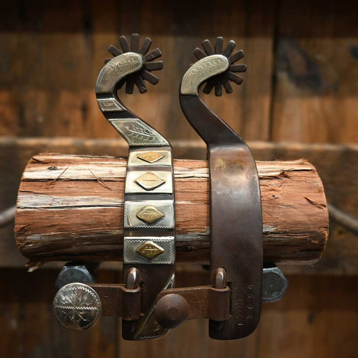 Jeff Payne Silver and Copper Mounted Spurs 12 pt Rowels Tack - Spurs Jeff Payne