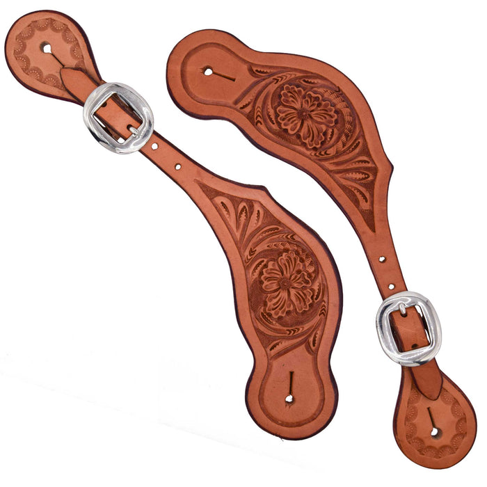 Teskey's Floral Tooled Spur Straps Tack - Spur Straps Teskey's