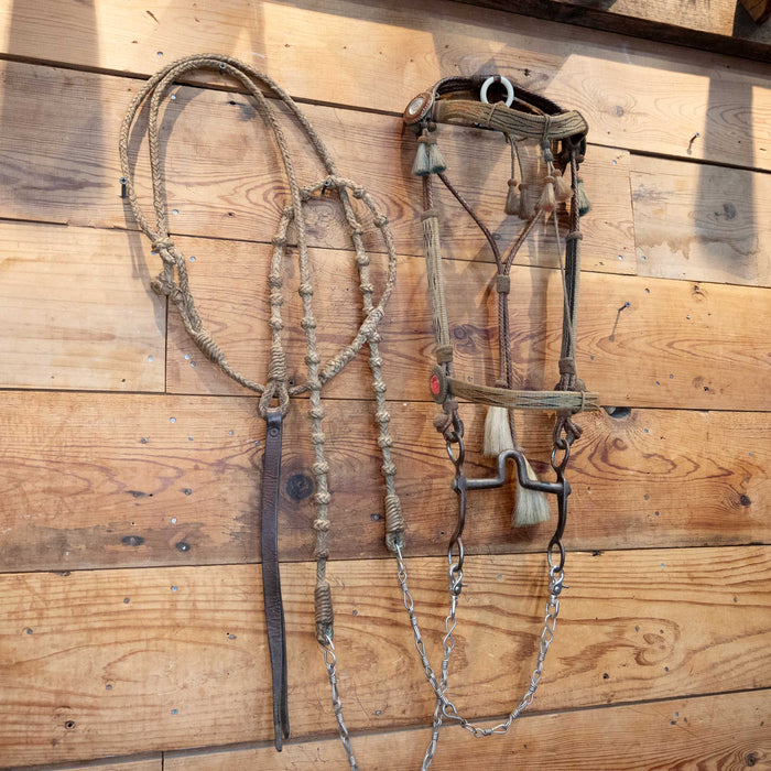 Vintage Prison Made Horse Hair Bridle Rig w/Rawhide Romels Tack - Rigs MISC