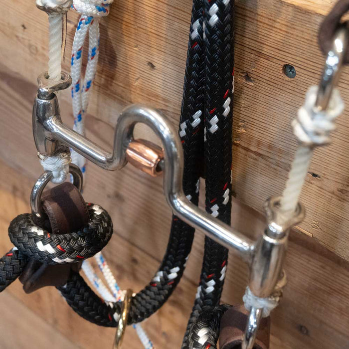 CHS Solid Roller Port Rig w/String Martingale Tack - Training Cow Horse Supply
