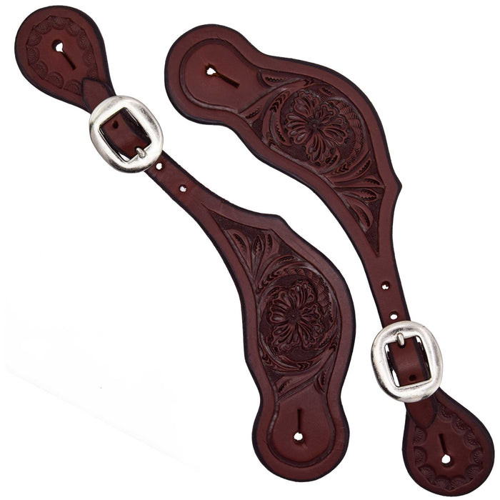 Teskey's Floral Tooled Spur Straps Tack - Spur Straps Teskey's