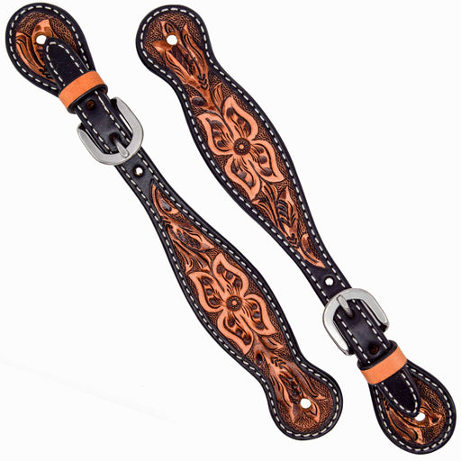 Weaver Turquoise Cross Floral Tooled Ladies Spur Straps Tack - Spur Straps Weaver