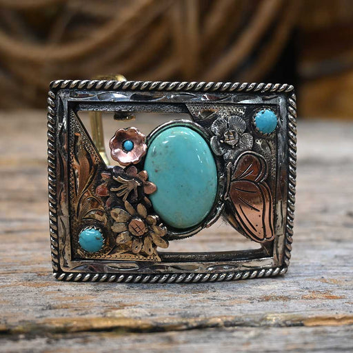 The Rowdy Rose Butterfly Belt Buckle w/Turquoise ACCESSORIES - Additional Accessories - Buckles Rowdy Rose