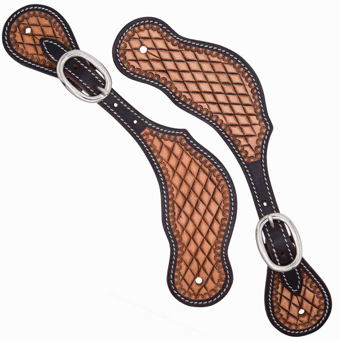 Teskey's Diamond Small Seed Bordered Spur Straps Tack - Spur Straps Teskey's