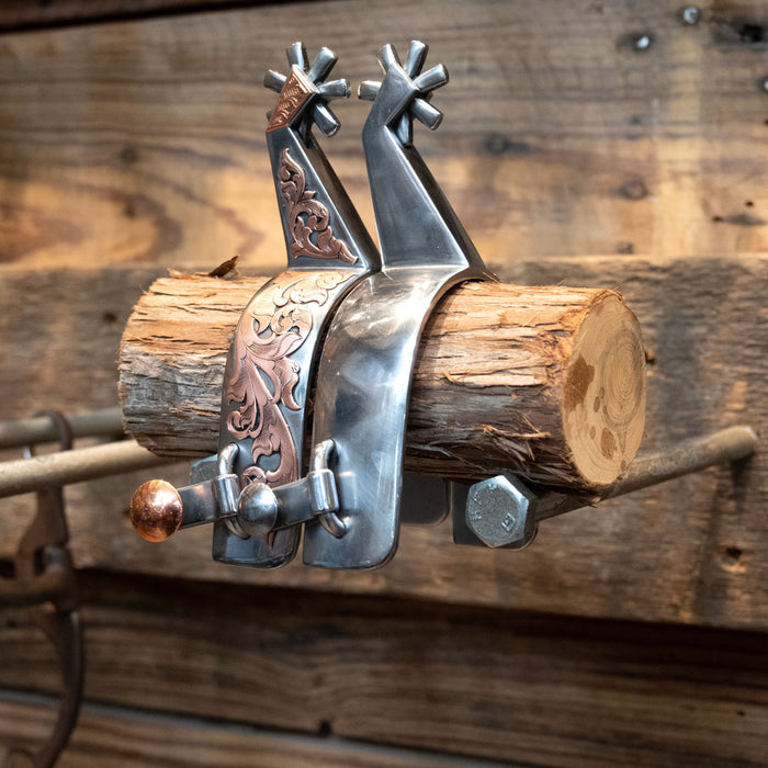 Brian Strange Copper Mounted Spurs 7 pt Rowels Tack - Spurs Brian Strange