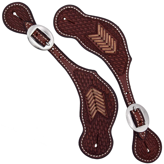 Teskey's Basketweave Spur Straps w/Rawhide Accents Tack - Spur Straps Teskey's