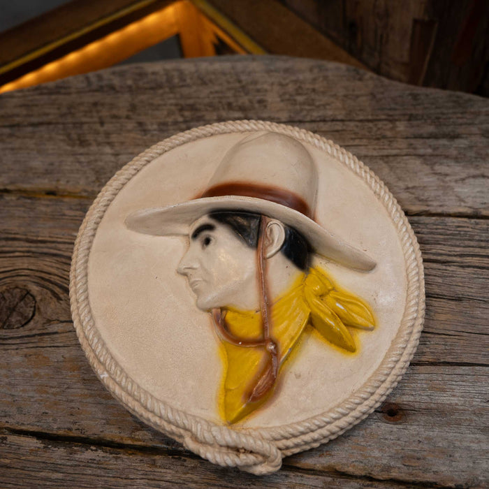 Vintage Chalkware Cowboy Wall Hanger - Signed on Back