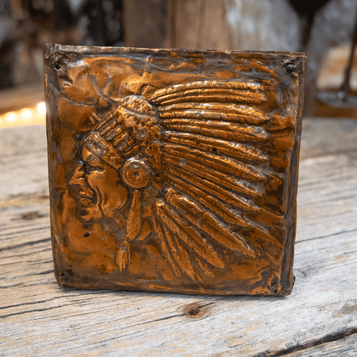 Vintage Warrior Chief Handmade Copper Sheet Art 1874