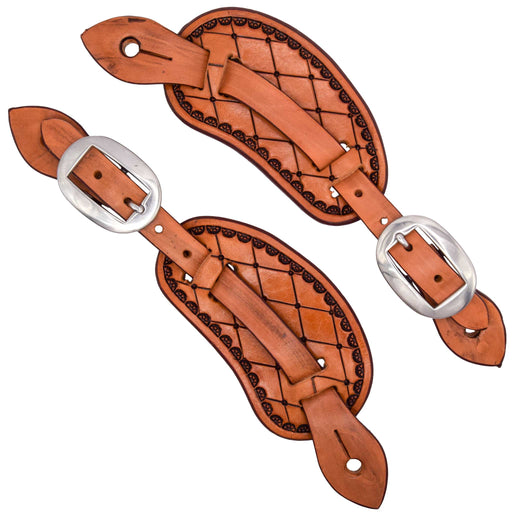 Teskey's Diamond Tooled Montana Spur Straps Tack - Spur Straps Teskey's