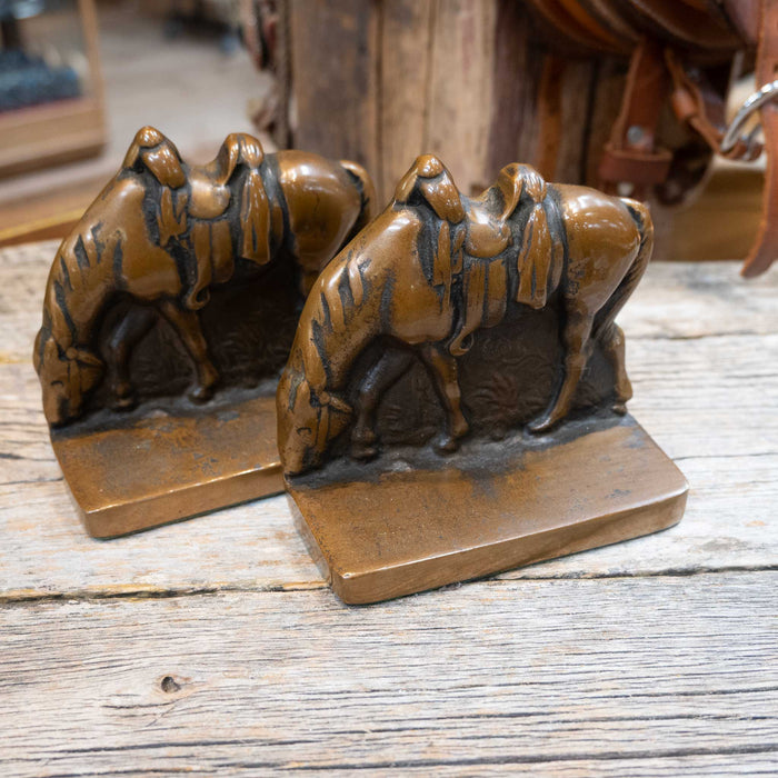 Vintage Solid Brass Heavy Horse Bookends