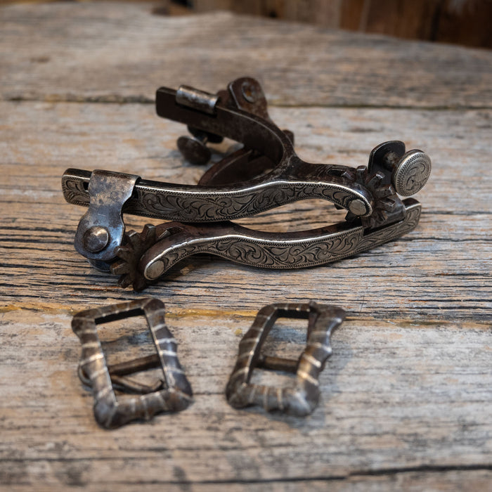 "HILL" Vintage Sterling Silver engraved Youth Spurs