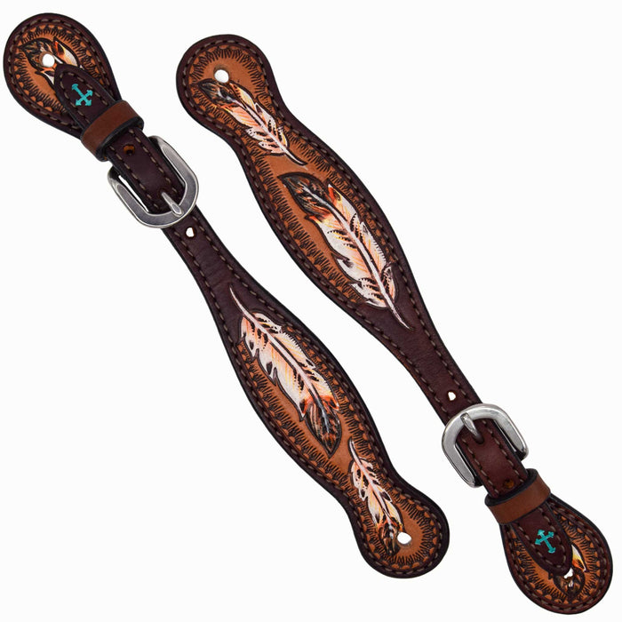 Weaver Turquoise Cross Coco Feather Ladies Spur Strap Tack - Spur Straps Weaver